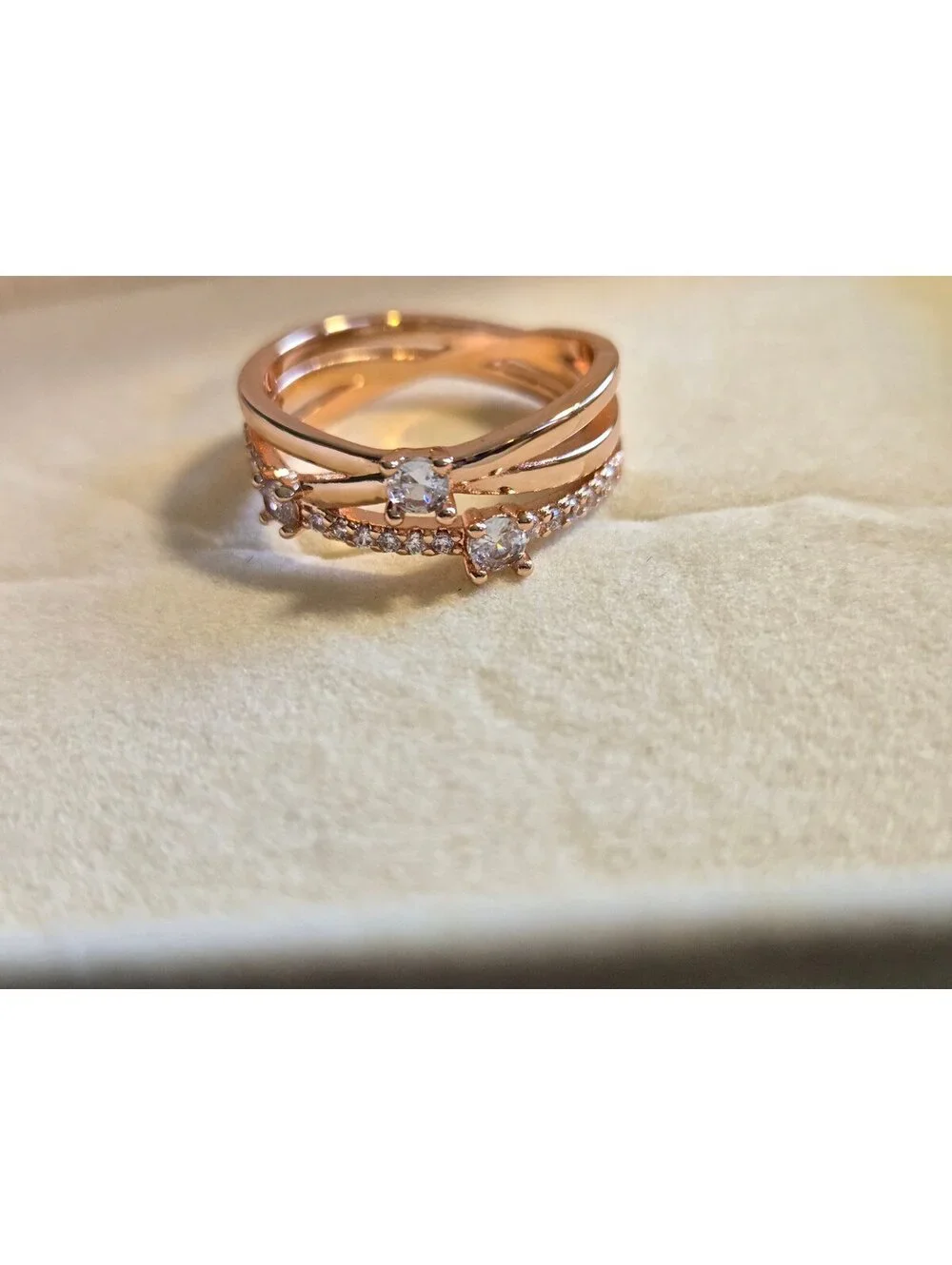 Pandora Rose Gold Sparkling Triple Band Ring size 8